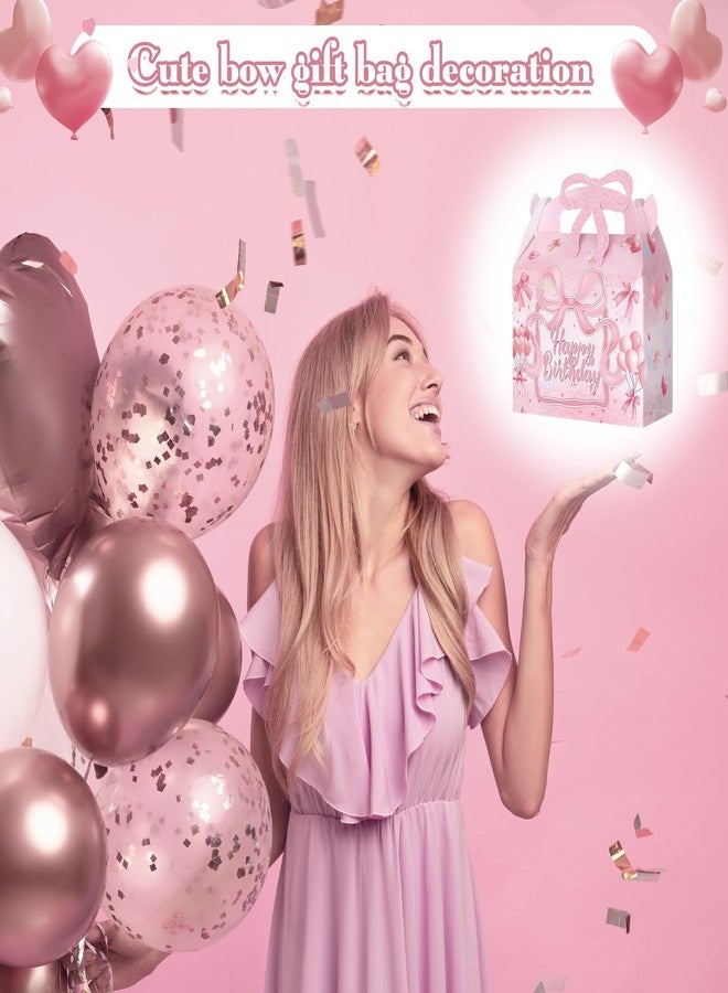 Feifeiya 24 Pcs Pink Bow Birthday Party Gift Boxes Galentine Treat Candy Bags Coquette Glitter Bow Boxes with Handle Foldable Birthday Party Favor Goodie Bags Decorations Wedding Bachelorette Supplies - Image 5